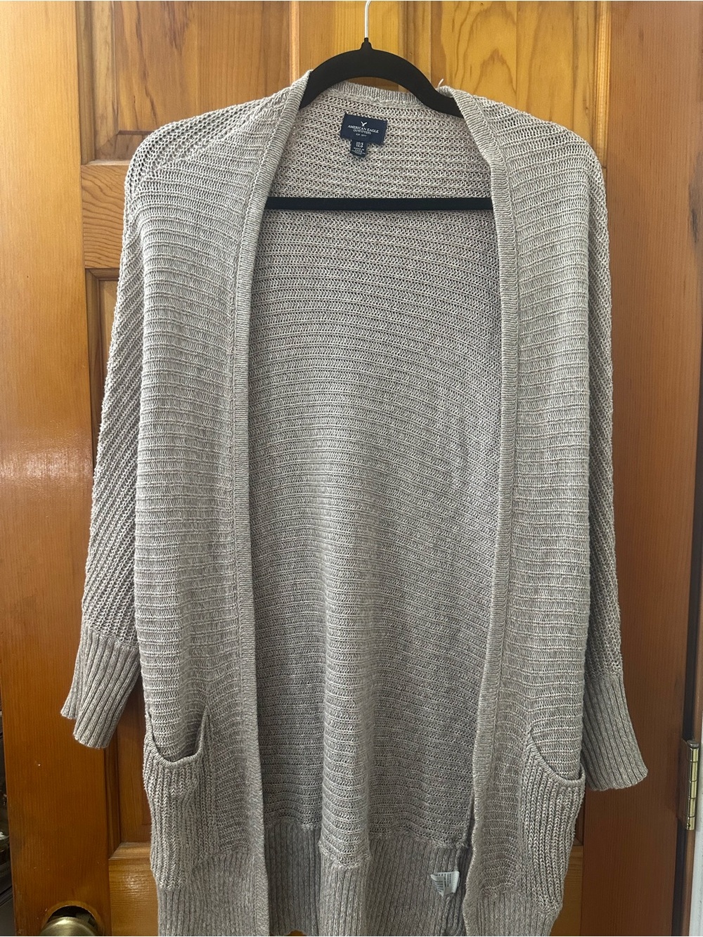 American Eagle Light Taupe Open-Front Long Cardigan